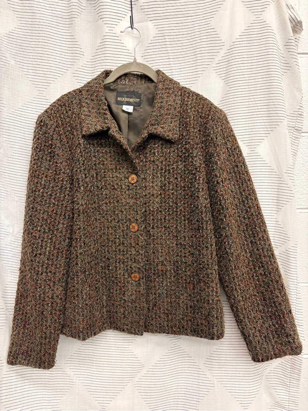 Requirements Multicolored Brown Tweed Button Jacket